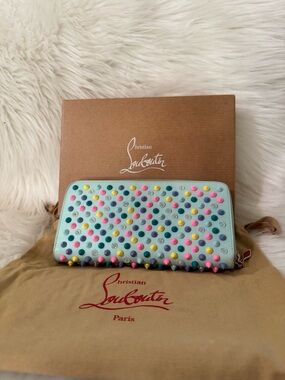 Authentic Christian Louboutin Studded Multicolor Long Zip Around Wallet